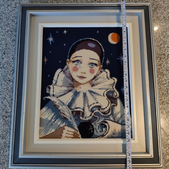 Vintage Large Crewel Needlepoint Pierrot 23"x27" - Picture 13 of 15